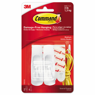 Command General Purpose Hooks Medium 3 lb Cap White 2 Hooks and 4 Strips/Pack