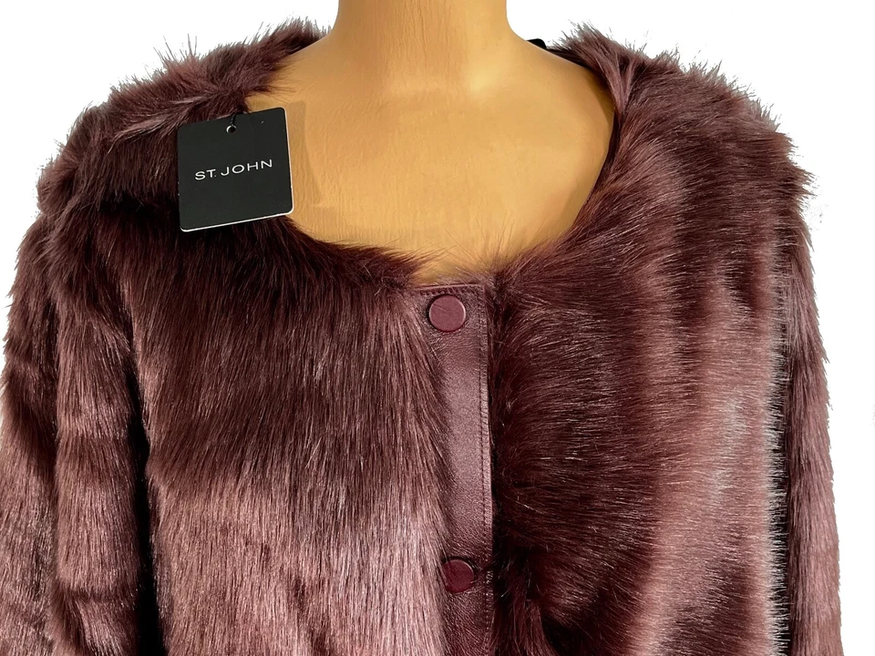 NUEVO CON ETIQUETAS ST. JOHN Tejido Patrón Contraste Imitación Piel Abrigo Largo Chaqueta Blazer talla XL $1495 Foto 2 de 4