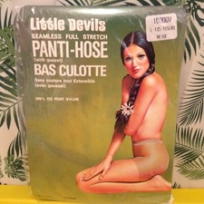 Vintage Pantyhose Rare Little Devils Seamless Beige Large B001D