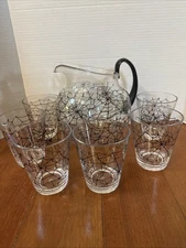 Halloween Spider Web Plastic Acrylic 2 Quart Pitcher And 6  Tumbler Cup Set
