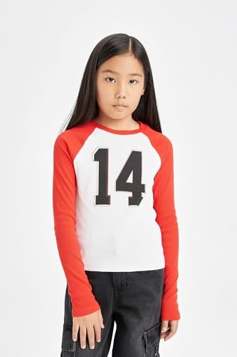 Bluse T-Shirt MäDchen 9/10 Langarmshirt Kinder DeFacto Weiß Baumwolle-image