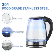 1.8L Electric Glass Tea Kettle Hot Water Boiler Auto Shut-Off Coffee Health Pot