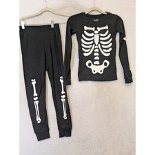 The Children's Place Pajama Set Kid's 8 Black Skeleton Bone Graphic Snug Fit