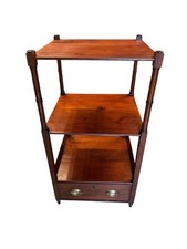 Antique Georgian Mahogany Three Tier Nightstand Shelf Unit With Single Drawer