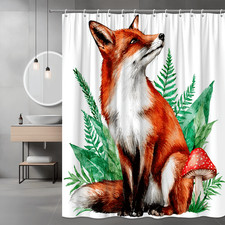 Fox and Mushroom Shower Curtain, Watercolor Forest Animal Print