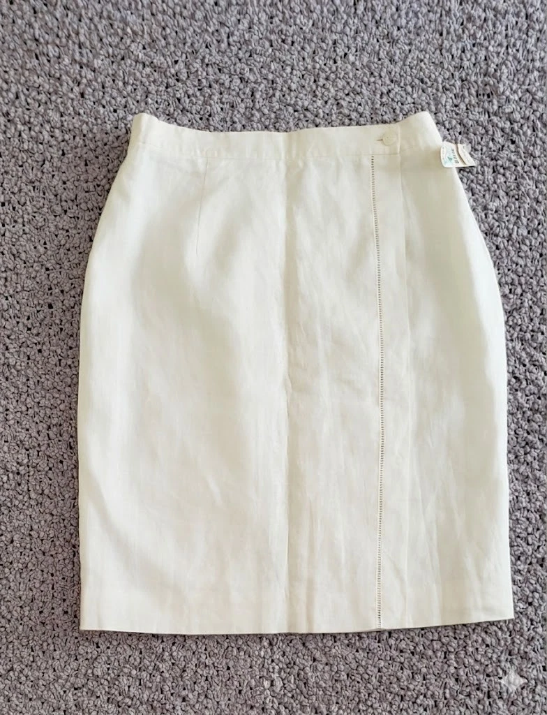 NWT Vintage Talbots 100% Irish Linen Women's Sz 10 White Wrap Short Skirt Career