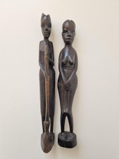 2 afrikanische Holzfiguren – Vintage 1960er – schweres dunkles Holz (Ebenholz?)