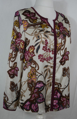 CÉST PARIS Satin Blusen Shirt Schlupfbluse Blumen Elegant Edel Größe 42 WIE NEU!