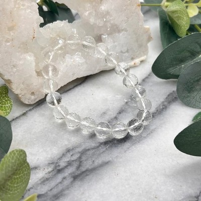 Handgefertigtes klares Quarz Armband facettierter Edelstein 10 mm Perlen Weihnachtsgeschenk