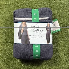 LIVE 2 LOUNGE 3 PC TEXTURED LOUNGE SET CARDIGAN TANK PANT WOMEN'S XL NAVY NWT