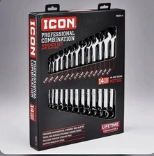 ICON Anti-Slip Grip Professional Metric Combination Wrench Set, 14-Piece