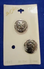 Vintage NEW Le Chic Buttons 2 Buttons on 1 Card ~ Silver Tone Metal Crest Shield