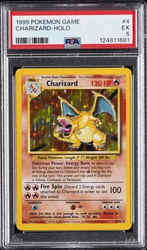 1999 POKEMON BASE SET UNLIMITED #4 CHARIZARD-HOLO PSA 5