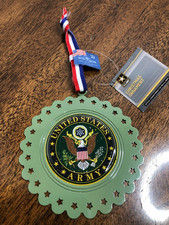 NEW with tags Kurt Adler 3.5 Inch Round Green Army Metal Christmas Ornament