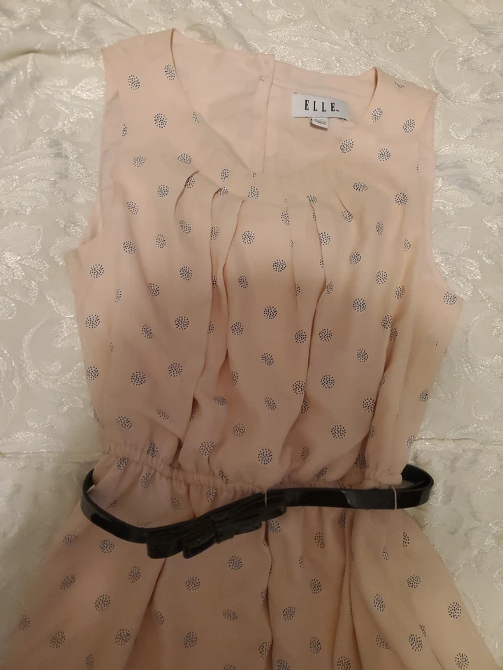 Elle Womens XS Dress Pink with Blue Dotted Circle Designs Black Paten Leather... - Image 2 of 4