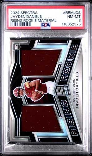 2024 PANINI SPECTRA RISING RC MATERIALS #RRMJDS JAYDEN DANIELS RC /99 PSA 8