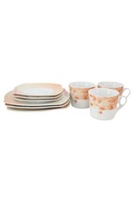 TIRSCHENREUTH Kaffeeservice 3 Gedecke Orange Porzellan Blumenmuster Elegant