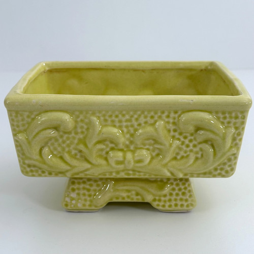 American Bisque Pottery Planter Yellow Scroll Bows Ceramic Vintage