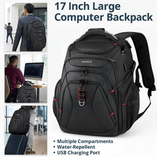 XL Travel Laptop Backpack 17.3" Hard Shell Computer Bag RFID USB Work Daypack