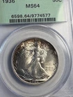 1936 50C OGH PCGS MS 64 Walking Liberty Silver Half Dollar nice toning looks 65