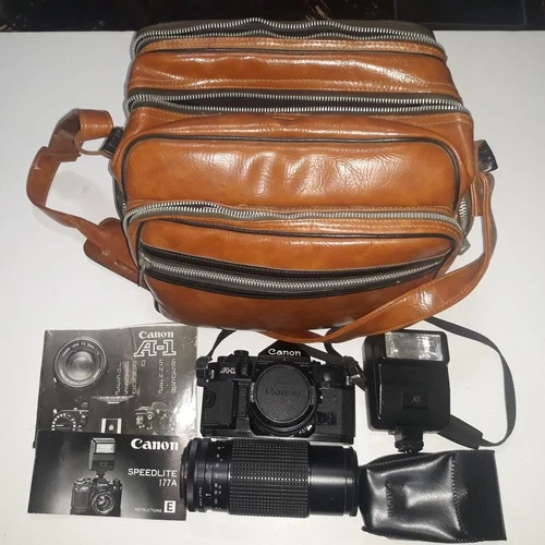 Canon A-1 Film Camera & 50mm Lens & 80-200mm Lens & Speedlite 177A & Camera Bag