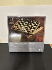 Deluxe Vintage 2-in-1 Chess  Checkers Wooden Set with Storage - New