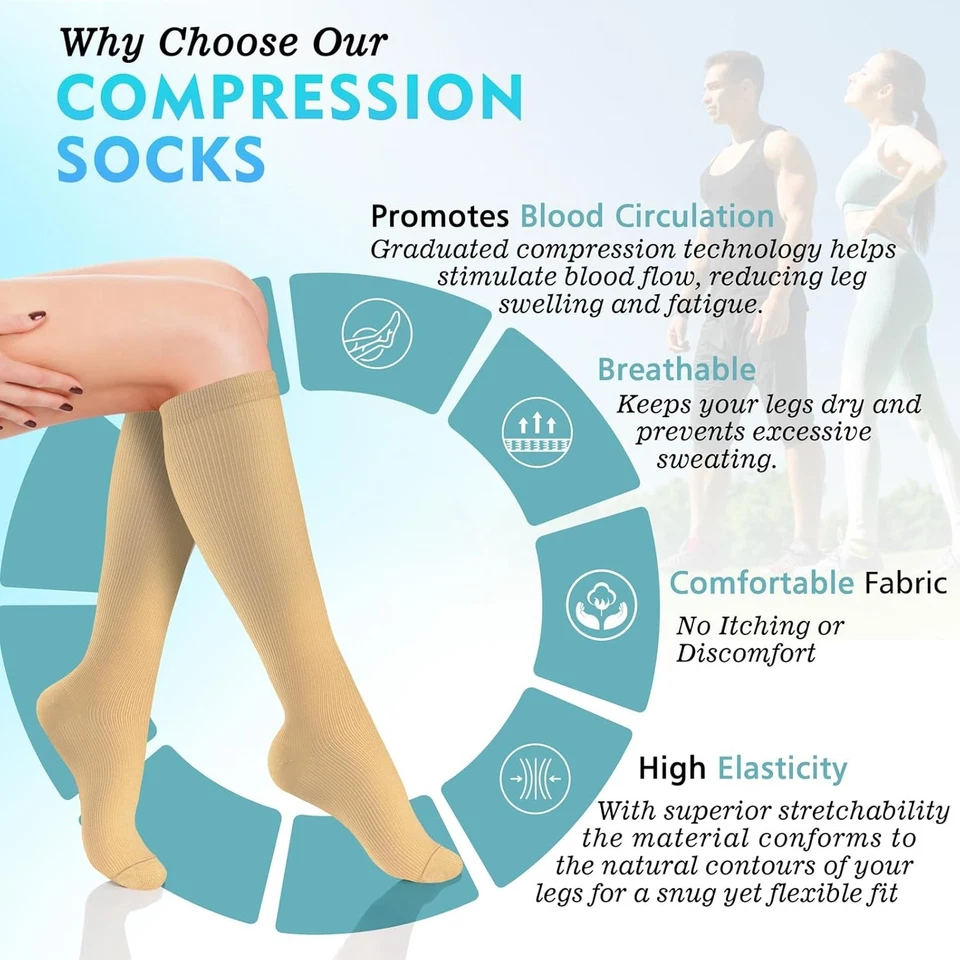 6 Pairs Compression Socks for Women Men Large-X-Large, 07-white Brown Series  - Image 2 of 4