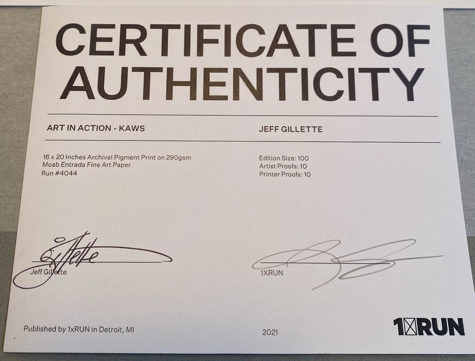 Art In Action KAWS x Jeff Gillette Art Print Signed COA X/10 PP Printer Proof - Image 4 of 4