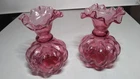 Lot Two Vintage Fenton Vases Cranberry Glass Melon Optic Ruffled 4 3/4"