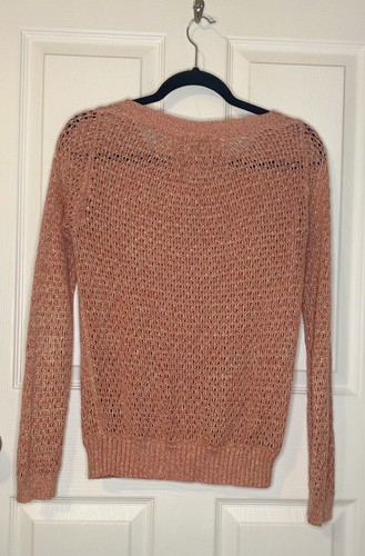 Guinevere Anthropologie Womens Sweater Sz Small Pink Open Knit Hemp Blend - Picture 2 of 5