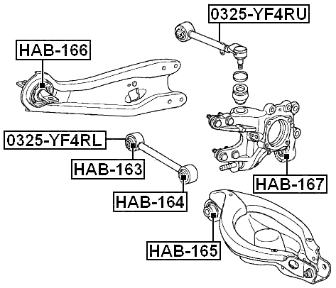 BUJE DE BRAZO TRASERO HAB-166 Febest 52372-shj-a02, 52371-stx-a01, 52371-sza-a01, 523 - Imagen 2 de 4
