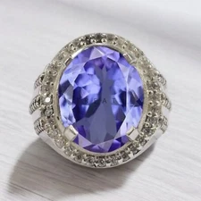 Tanzanite Oval Cut Gemstone With 925 Sterling Silver Ring For Men's #A138 *
