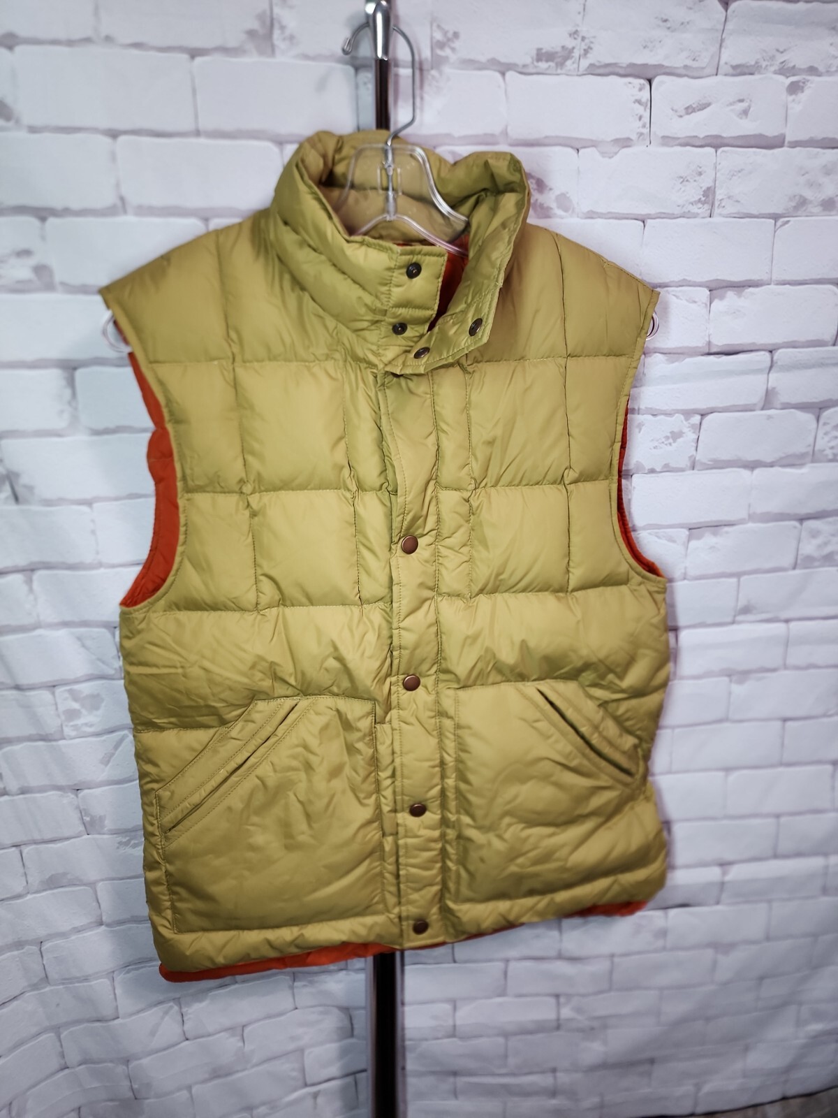 NWT Lands End Mens Quilted Down Puffer Vest Size S Beige Snap Front