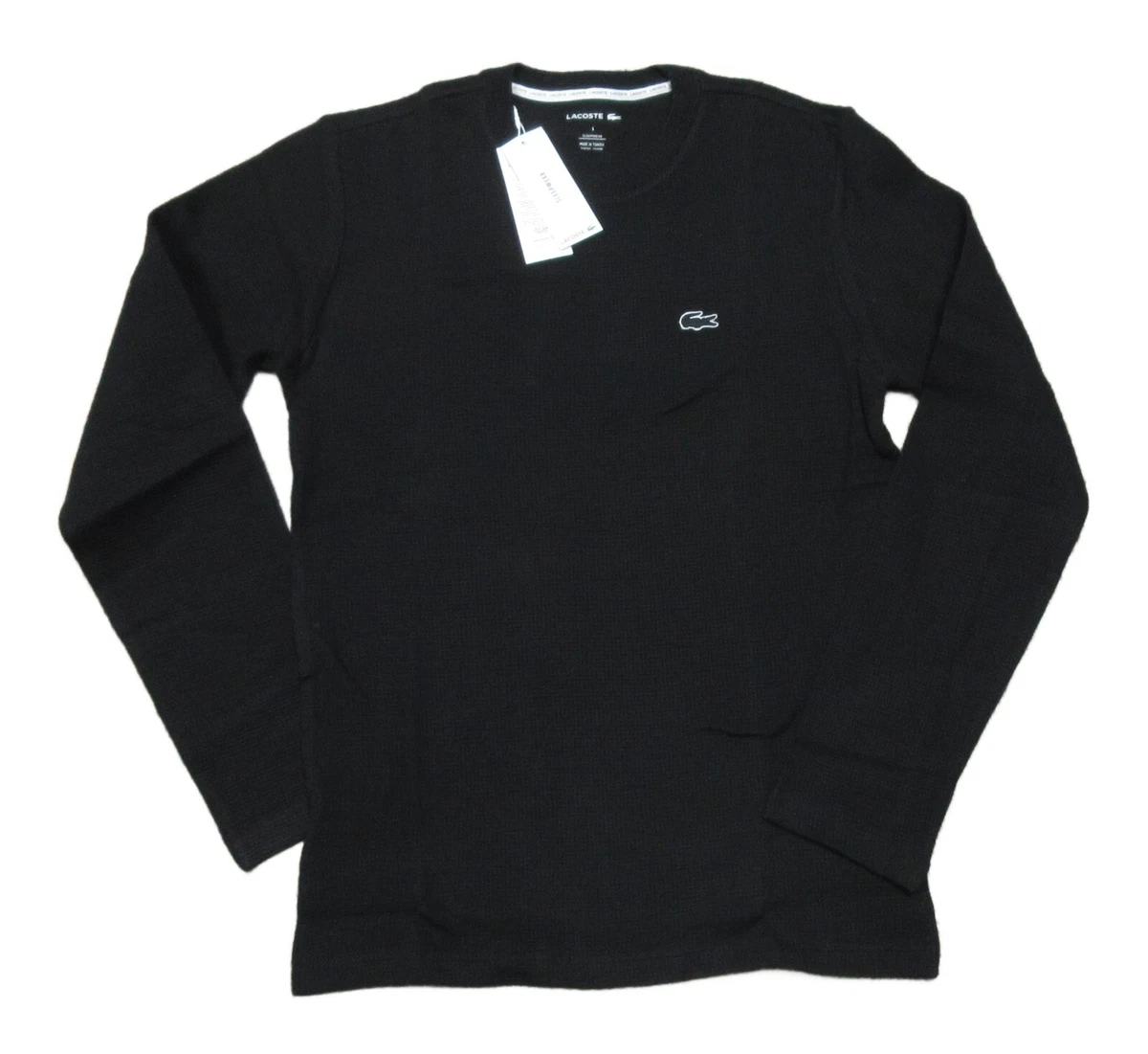 Lacoste Sleepwear Men's Black Waffle Knit Thermal Long Sleeve