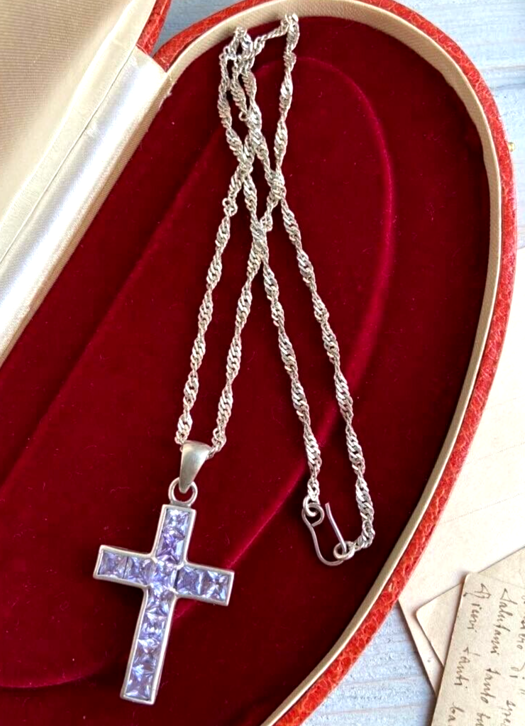 Vintage 925 Sterling Silver Womens Jewelry Necklace Pendant Cross