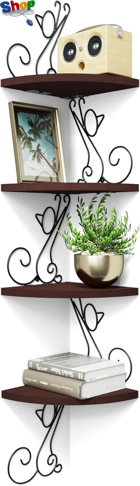 Corner  Shelf  Wall  Mount  of  4  Tier  Corner  Shelves  Rustic  Wood  Floating
