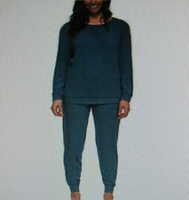 Felina 2 Piece Terry Crew Neck Jogger Lounge Set -Blue Green-Size XL 16-18 -NWT