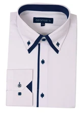 Mens' dress shirt two tone double layer collarI Italian desi White/D, Navy AH618