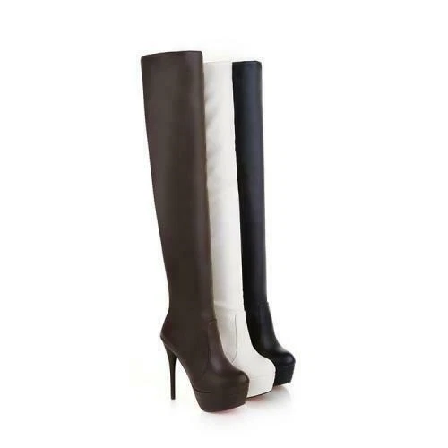New Womens Black Over The Knee Thigh High Heel Stiletto Platform Stretch Boots @ - Picture 11 of 15
