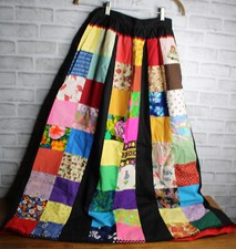 1960s 70s Patchwork Skirt 26" Waist Handmade One of a Kind Fun Fabric Prints