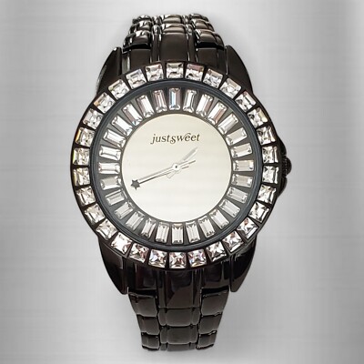 Vintage Just Sweet Watch by JLO Black Metal Band With Princess & Baguette Stones