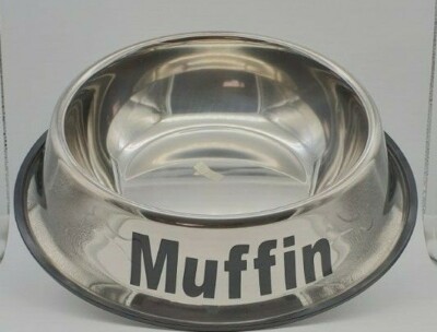BNWT Unbranded Personalised XL Dog Bowl Embossed Stainless Non Slip 33cm