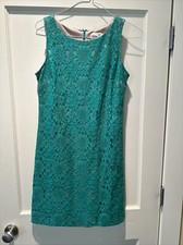 Eliza J Lace Overlay Shift Mini Dress Teal Green Size 10