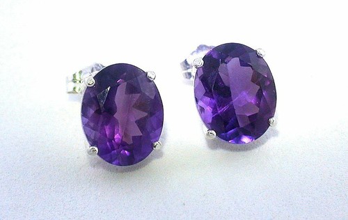 11x9 Oval Natural Zambian Amethyst Gem Pair Sterling Silver Post Earring EBS8954 - Picture 1 of 2
