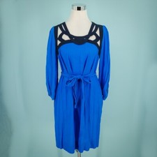 Diane Von Furstenberg Size 4 Jadey Blue Cut Out Long Sleeve Belted Viscose Dress
