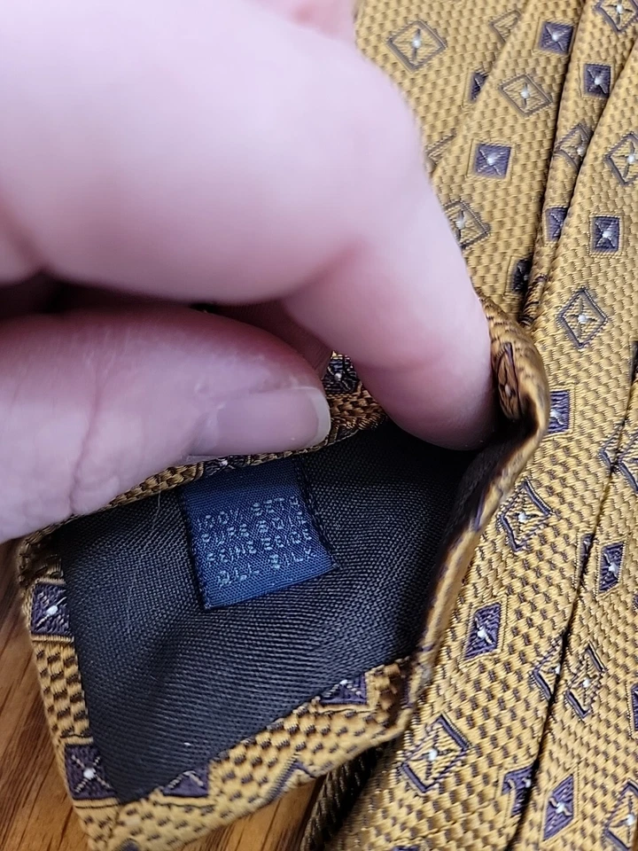 Corbata de lujo bordada con vaca LUCIANO BARBERA geométrica dorada 100 % seda para hombre Foto 2 de 3