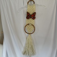 Vintage Boho Macrame Towel Holder Ceramic Butterfly Wooden Hoops