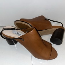 Clarks Collection Brown Leather Wedge Heel Sandals Uk 6 New