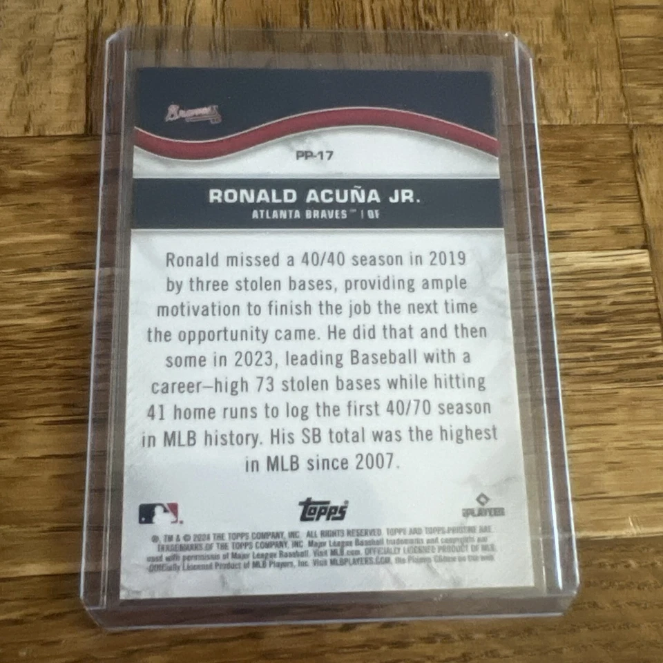 Ronald Acuna Jr. 2024 Topps Pristine #PP-17 Pristine Production Gold /50 BRAVES  - Image 2 of 3