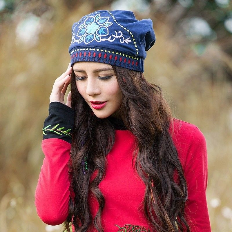 New Ethnic Mexican Style Women Turban Cap Vintage Paisley Floral Embroidery Bandana Acquista In Modo Economico - Spedizione Gratuita, Recensioni Reali Con Foto - Foto 8